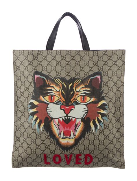 gucci supreme angry cat tote|Gucci GG Supreme Embroidered Angry Cat Tote .